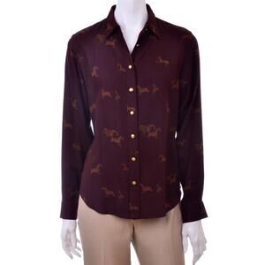 Ralph Lauren Equestrian Horses Shirt Cordovan Burgundy P Petite Rayon Wool